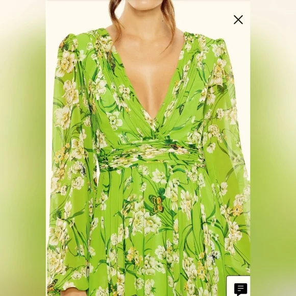 Ienna for Mac Duggal Floral Long Sleeve Chiffon A-Line Gown Sz 14 NWT 56013 - Picture 2 of 14